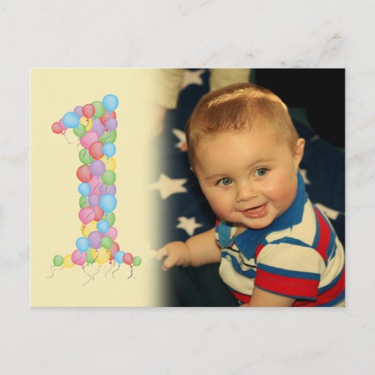 Baby 1e Verjaardagsballonnen Bedankt Foto Briefkaa Briefkaart (Voorkant)