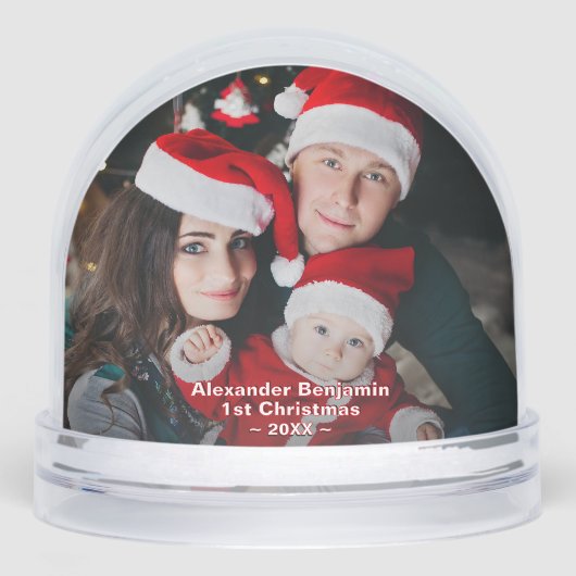 Baby 1st Christmas Family Mom Dad Photo Custom Sneeuwbol (Voorkant)
