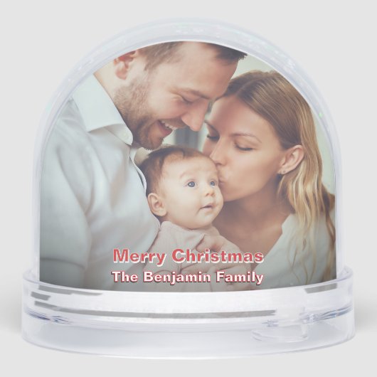 Baby 1st Christmas Family Mom Dad Photo Custom Sneeuwbol (Achterkant)