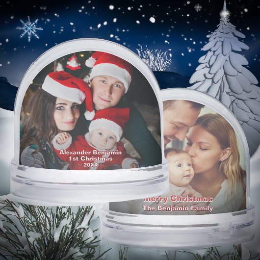 Baby 1st Christmas Family Mom Dad Photo Custom Sneeuwbol