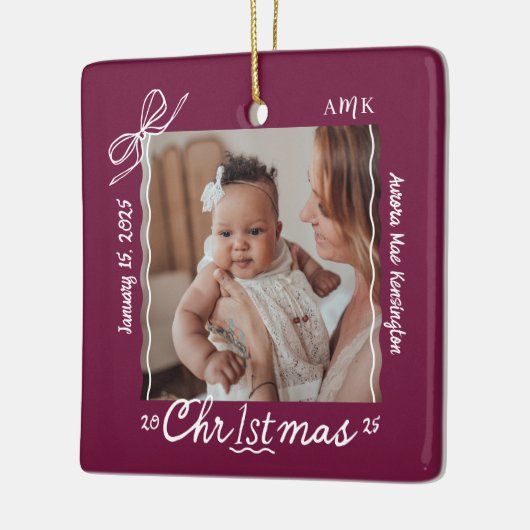 Baby 1st Christmas Minimal Hand Drawn Scribble Bow Keramisch Ornament (Links)