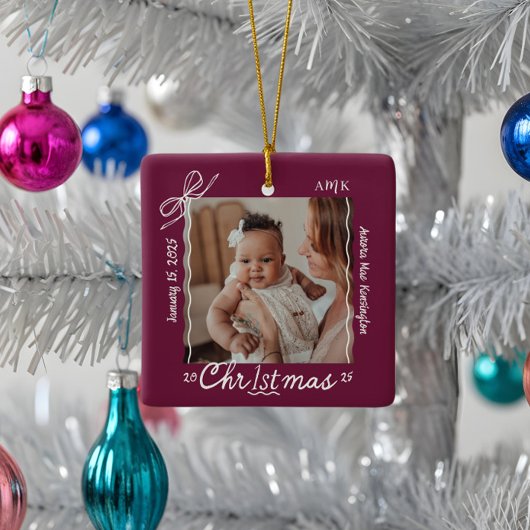 Baby 1st Christmas Minimal Hand Drawn Scribble Bow Keramisch Ornament