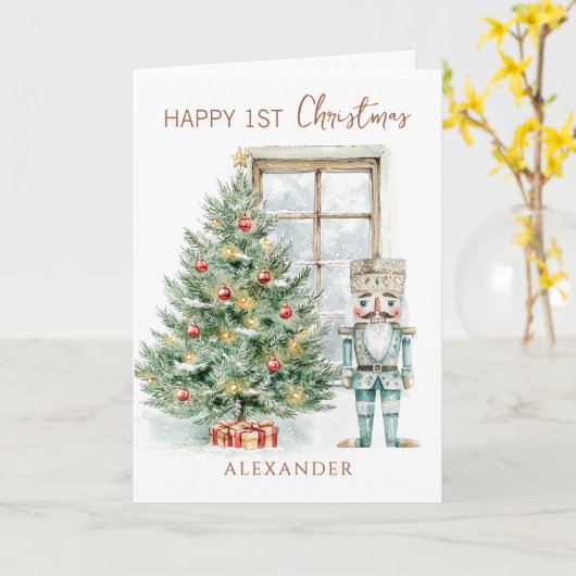 Baby 1st Christmas Nutcracker Tree Kaart (Gele Bloem)