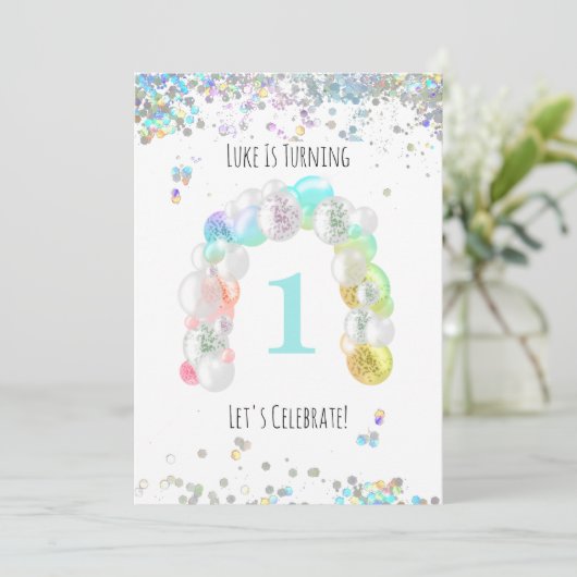 *~* BABY 1st One First Balloon BOY Birthday  Kaart (Staand voorkant)