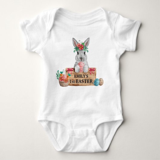 Baby 1st Pasen - Bunny, Eieren & Paasmandje Romper (Voorkant)
