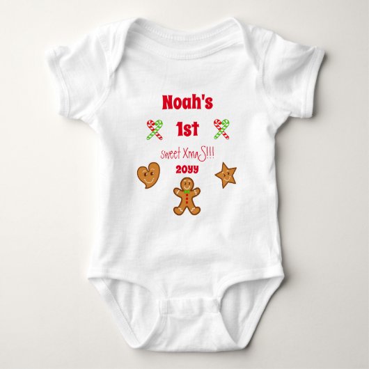 Baby 1st sweet XmaS Gingerbread Pals Red Text Romper (Voorkant)