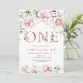 Baby 1ste verjaardag: Blush & Roos Gold Floral Kaart (Staand voorkant)