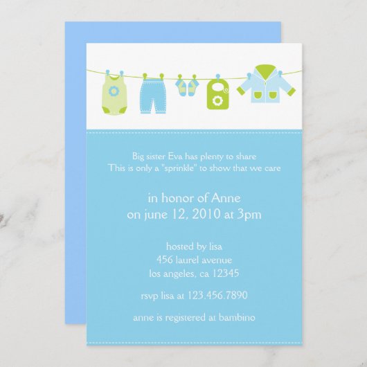 Baby 2e Shower Invitation Kaart (Voorkant / Achterkant)