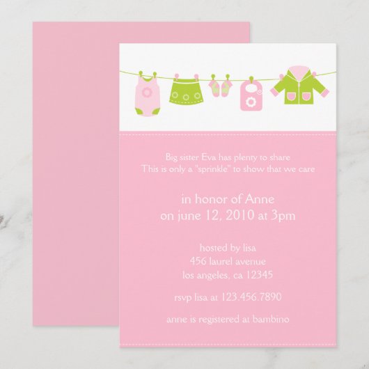 Baby 2e Shower Invitation Kaart (Voorkant / Achterkant)