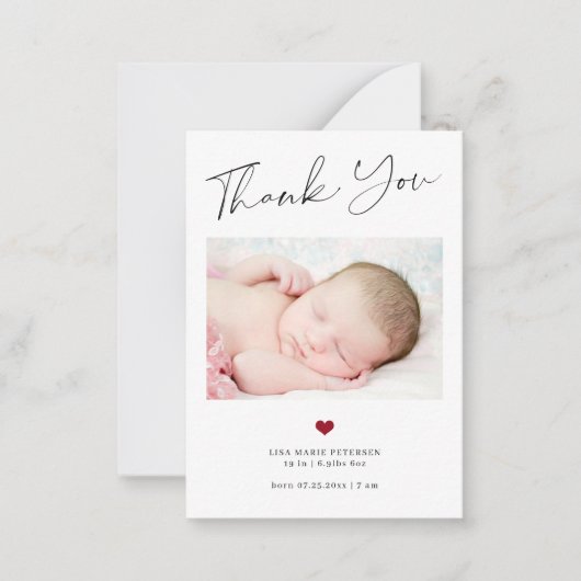 Baby 3 foto bedankt je script geboorteaankondiging notitiekaartje (Voorkant)