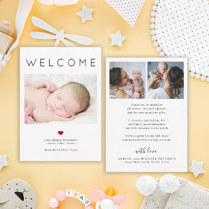 Baby 3 foto welkomst typografie geboorteaankondigi notitiekaartje