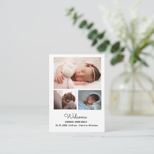 Baby 4 Foto Geboortedatum Aankondiging kaart|Nieuw (Staand voorkant)