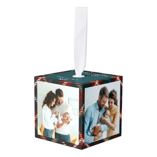 Baby 4 Foto Land Tartan Pset Cube Ornament (Voorkant hoekig)