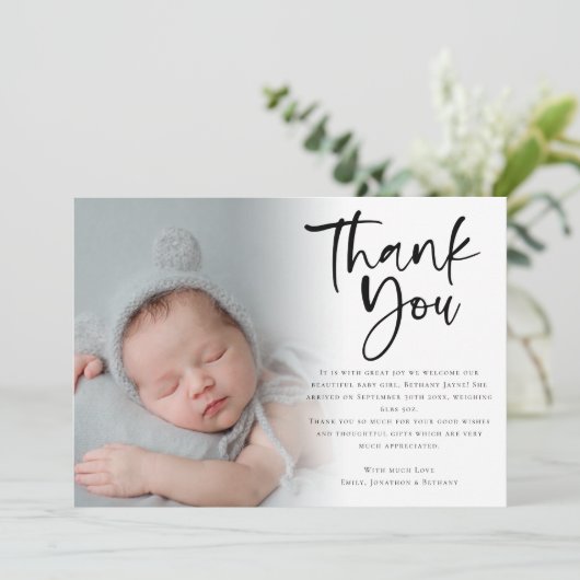 Baby 6 Foto-meisje of peuterscript Dank je aankond Aankondiging (Staand voorkant)