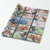 Baby 6 fotocollage klassiek blauw cadeaupapier (Uitgerold)