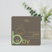 Baby a in B Belly Green Whimsical Chic Baby shower Kaart (Staand voorkant)