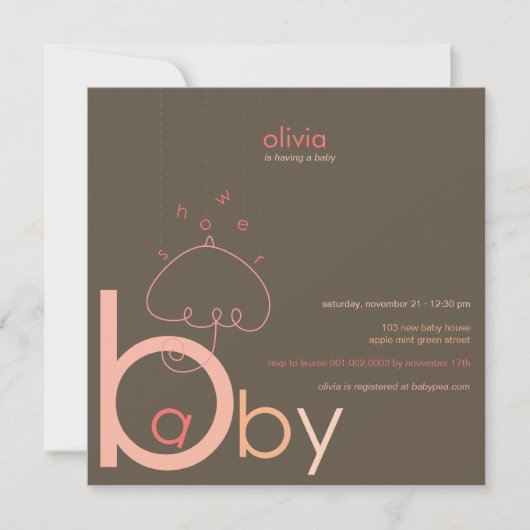 Baby a in B Belly Pink Whimsical Baby shower Kaart (Voorkant)