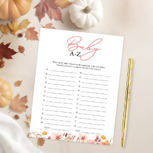 Baby A-Z Game Herfst Baby shower Kaart