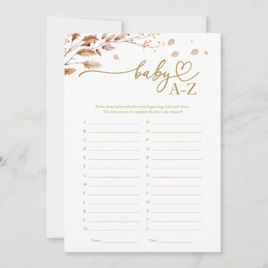 Baby A-Z Game Herfst Baby shower Kaart (Voorkant)