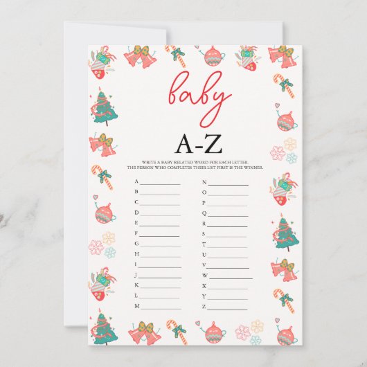 Baby A-Z Game Kerst Baby shower Kaart (Voorkant)