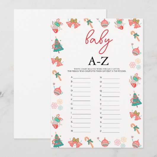 Baby A-Z Game Kerst Baby shower Kaart (Voorkant / Achterkant)