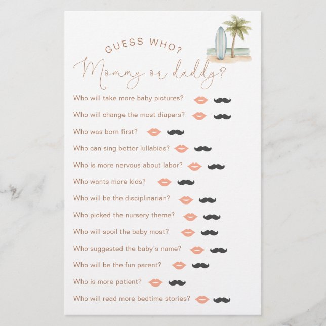 Baby aan boord Baby shower "Guess Who" spel (Voorkant)