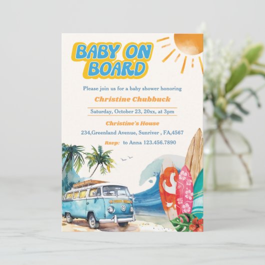 Baby Aan boord Beach Baby shower Uitnodiging (Staand voorkant)