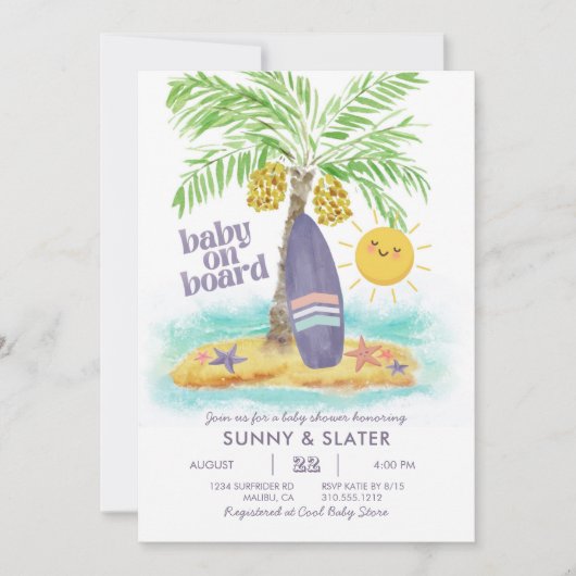 Baby aan boord | Beach Surf Baby shower Invitation Kaart (Voorkant)