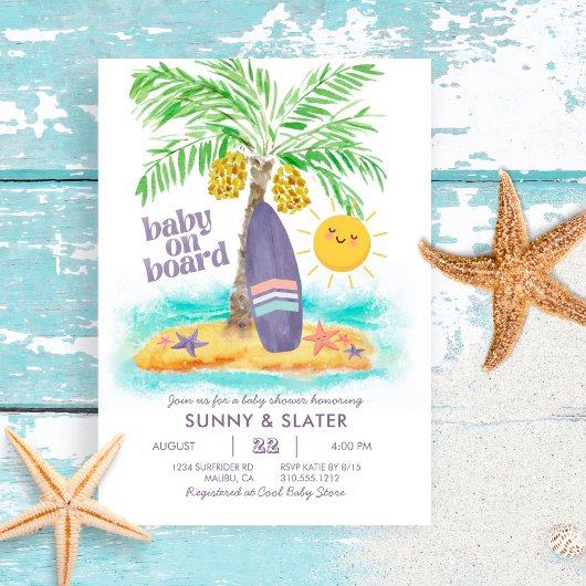Baby aan boord | Beach Surf Baby shower Invitation Kaart