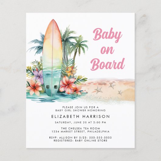 Baby aan boord Beach Surven Baby Girl Shower Uitno (Voorkant)