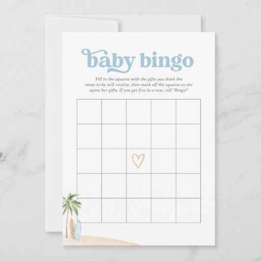 Baby aan boord Beach Surven Baby shower Bingo Kaart (Voorkant)