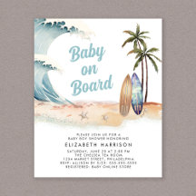 Baby aan boord Beach Surven Baby shower Uitnodigin