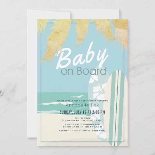 Baby aan boord Beach Surven Boy Baby shower Kaart (Voorkant)