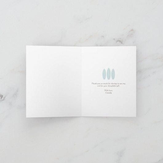 Baby aan boord Blauw SurfboardBaby shower Bedankkaart (Binnen)