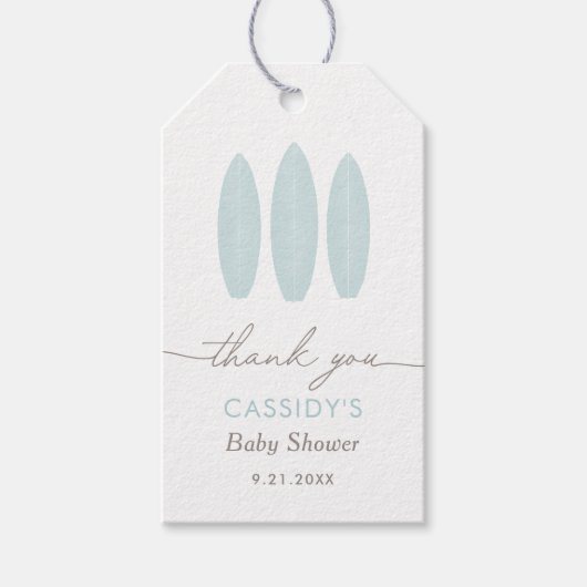 Baby aan boord Blauwe Surfplank Baby Shower Cadeaulabel (Voorkant)