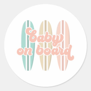 Baby aan boord Klassiek Surfboard Beach Baby showe Ronde Sticker