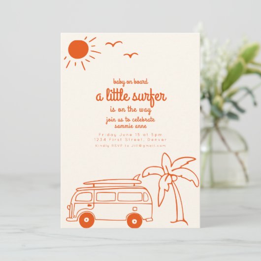 Baby aan boord Little Surfer Baby shower Kaart (Staand voorkant)