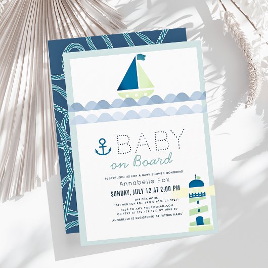Baby aan boord Nautical Blue Boy Baby shower Kaart