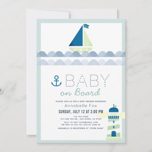 Baby aan boord Nautical Blue Boy Baby shower Kaart (Voorkant)
