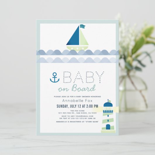 Baby aan boord Nautical Blue Boy Baby shower Kaart (Staand voorkant)