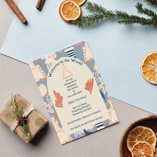 Baby aan boord Nautical Boy Geboorte Aankondiging Briefkaart