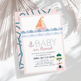 Baby aan boord Nautical Pink Girl Baby shower Kaart