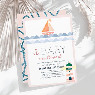 Baby aan boord Nautical Pink Girl Baby shower Kaart