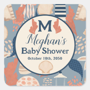 Baby aan boord Nautische Baby Jongensdouche Vierkante Sticker