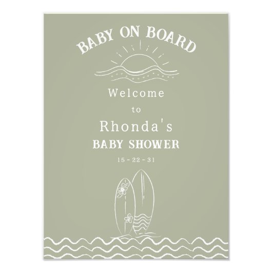 Baby Aan boord Neutral Green Baby shower Welkom Foto Afdruk (Voorkant)