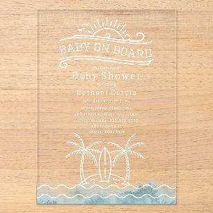 Baby aan boord Oceaan golven Neutrale Baby Shower Acryl Uitnodigingen