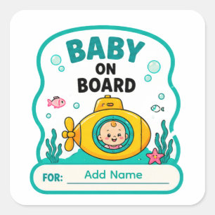 🚤 Baby Aan Boord Onderwater Baby Shower Naam 🚤 Vierkante Sticker