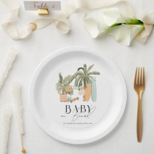 Baby aan boord Palm Tree Surfboard Baby shower Papieren Bordje
