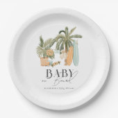 Baby aan boord Palm Tree Surfboard Baby shower Papieren Bordje (Voorkant)