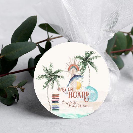 Baby aan boord | Retro Summer Surf Baby shower Ronde Sticker